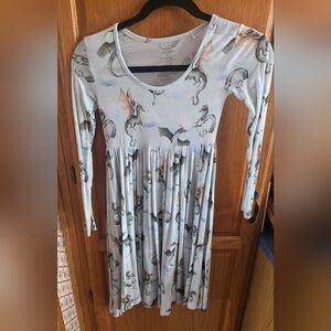 Posh Peanut Girls 10Y Light Blue Dragon Print Long Sleeve Midi Dress EUC